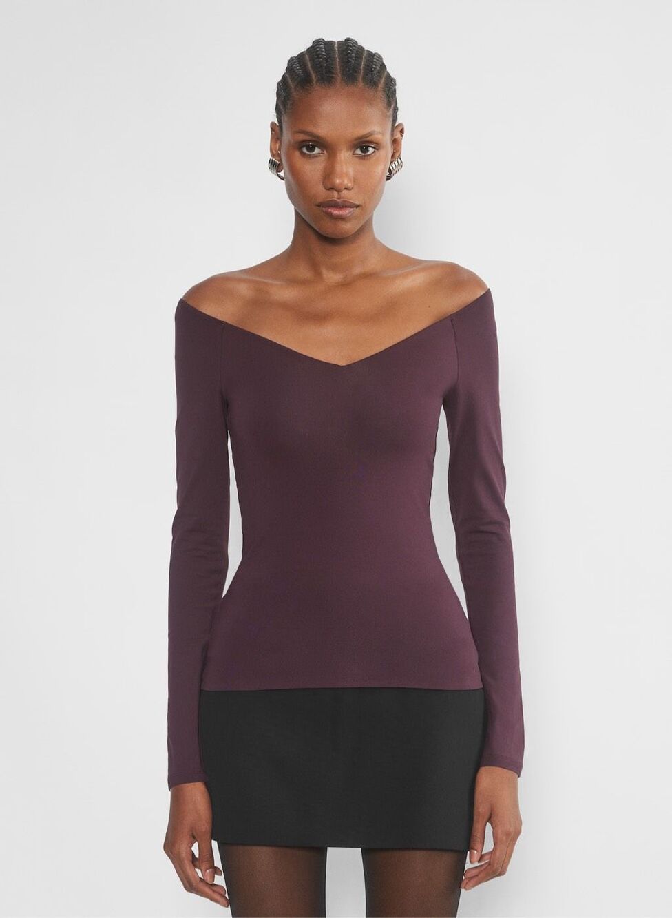 Aritzia Contour Vase V-Neck Off Shoulder Purple Longsleeve Top Large NWOT